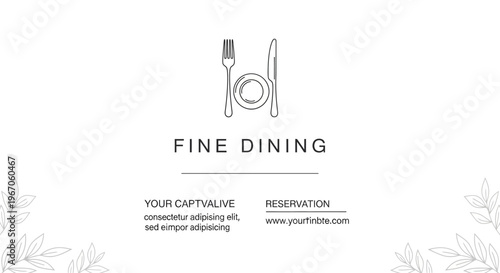 Elegant Fine Dining Invitation Card Template with Fork, Knife, Plate, and Floral Elements