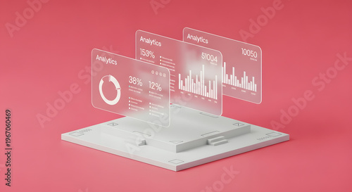 3D Analytics Dashboard with Charts and Graphs on a Pedestal