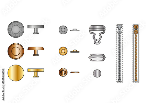 Denim & Jeanswear Trim Vector Set – Stud Buttons, Rivets, Metal Zips & Dungaree Clips