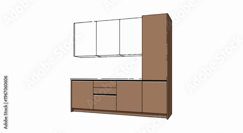 Modern kitchen cabinets with overhead storage, featuring drawers and shelves