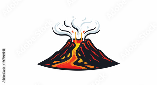 Illustration of an erupting volcano with lava flow and smoke