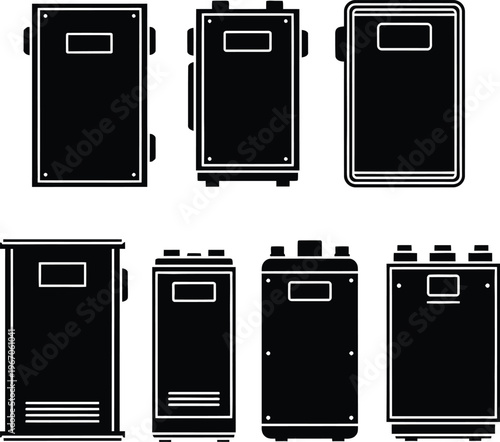 Set of tactical riot shield vector icons, police and military equipment silhouettes for security