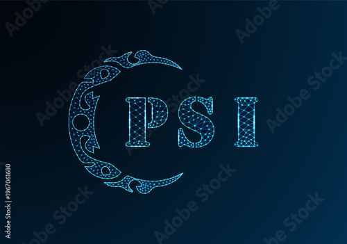 Low poly letter logo PSI design. PSI letter logo low poly vector design on blue color gradient background. PSI logo low poly design