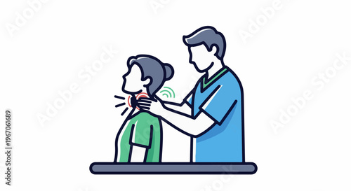 Medical professional examines a person's sore throat with sound waves