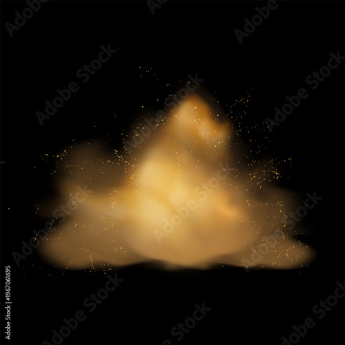 Dust brown cloud with flying sand particles, dust powder haze, sandy-smoke splash vector realistic effect