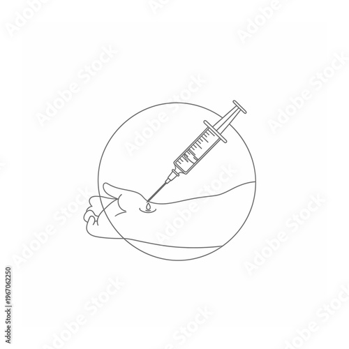 Injection syringe into arm line art icon