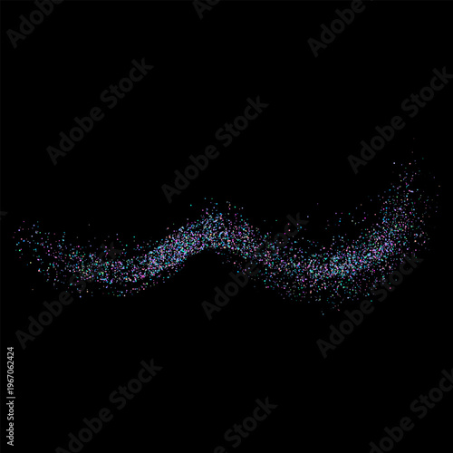 A wavy line of bright multicolored neon particles, dust, or paint splatter on a black background.