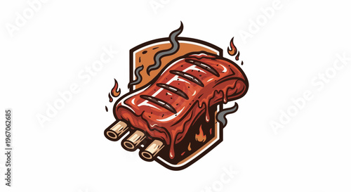 Juicy, grilled ribs with sauce and flames, presented as a badge