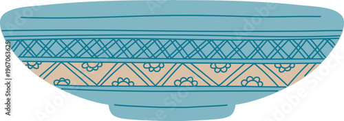 Elegant traditional Asian plate, bowl, vector vintage oriental blue porcelain tableware, pottery with floral pattern