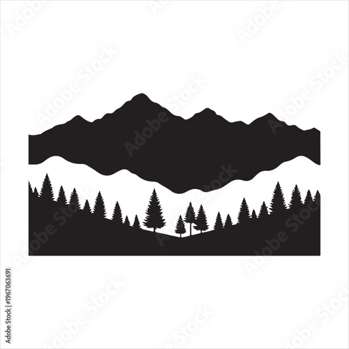 Mountain and trees vector silhouette clip art logo design concept illustration idea