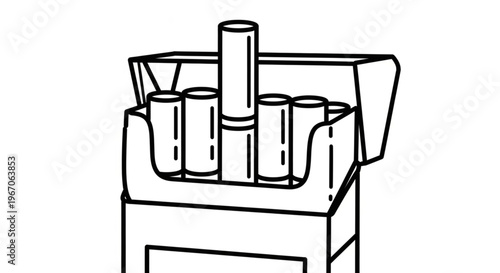 Vector illustration of an open cigarette box in minimalist black and white line style.