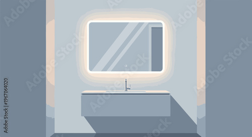Modern bathroom vanity with integrated sink and illuminated mirror