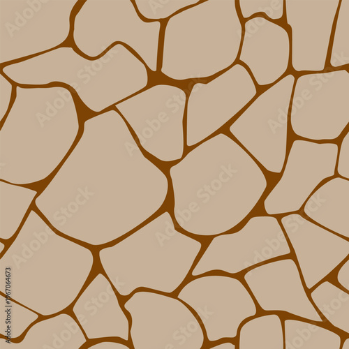 Seamless background pattern. Abstract vector illustration with a simplified pattern, inlaid with brown stones. Suitable for seamless textures and prints on fabrics, walls, and packaging.