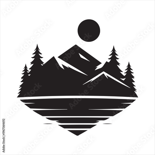 Mountain and trees vector silhouette clip art logo design concept illustration idea