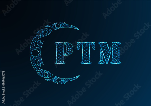 Low poly letter logo PTM design. PTM letter logo low poly vector design on blue color gradient background. PTM logo low poly design