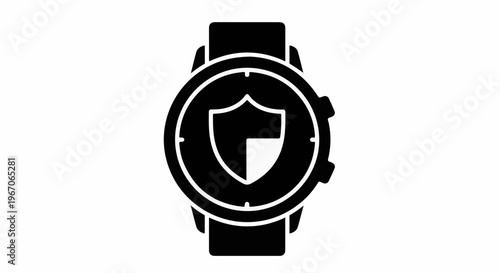 Icon depicting a wrist watch with a shield symbol, representing security