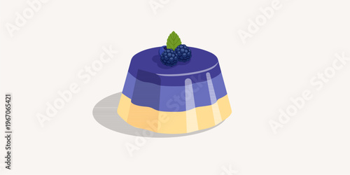 Gourmet blueberry jelly dessert with creamy layers and fresh berry topping, isolated vector flat design.