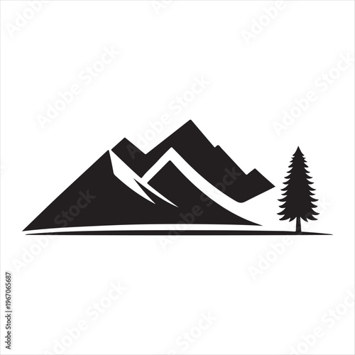Mountain and trees vector silhouette clip art logo design concept illustration idea