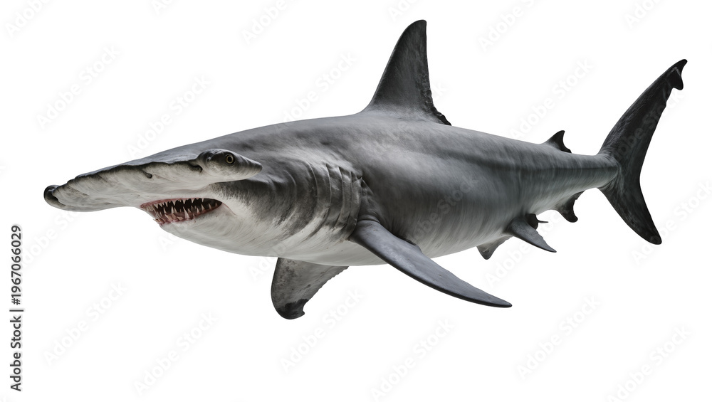 Fototapeta premium Great hammerhead shark with sharp teeth, isolated on transparent background