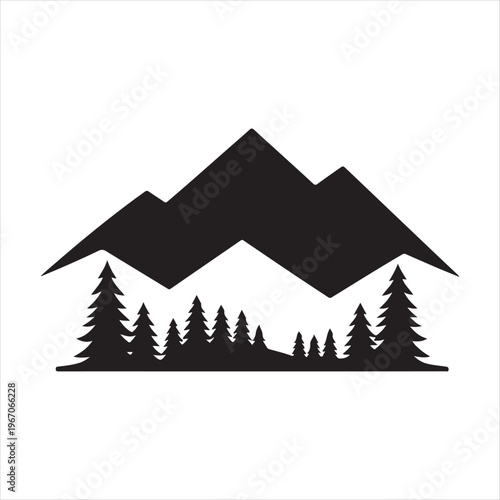 Mountain and trees vector silhouette clip art logo design concept illustration idea