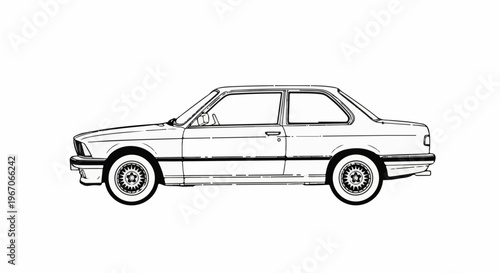Line drawing of a classic two-door coupe car, side view