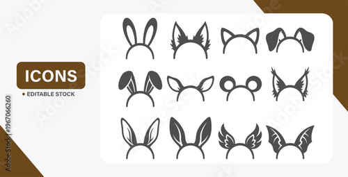 Vector animal ear headband accessory set with cartoon costume and party collection
