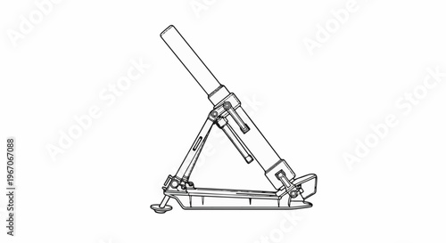 Line drawing of a mortar weapon with bipod and baseplate