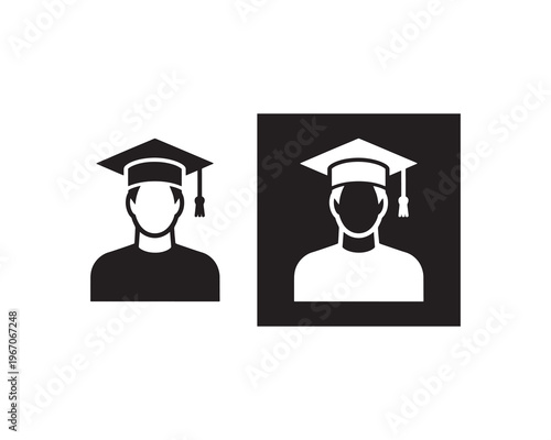 Graduate Student Icon with Cap - Education Graduation Vector Silhouette
