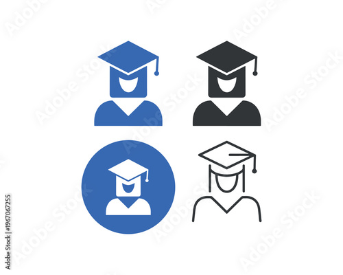 Graduation Cap Student Icon Set for Education, Academic Success, Achievement