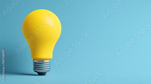 Yellow light bulb on blue background representing creativity and innovation. Simple design highlighting the concept of bright ideas and inspiration in modern settings.