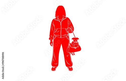 Y2K Celebrity with Purse Dog Silhouette Sticker, Retro Starlet Fashion Vector, Playful 2000s Nostalgia Icon Illustration