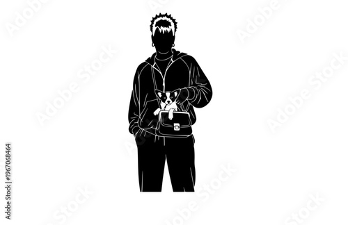 Y2K Celebrity with Purse Dog Silhouette Sticker, Retro Starlet Fashion Vector, Playful 2000s Nostalgia Icon Illustration