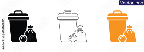 Trash can with money bag on white background vector icon set