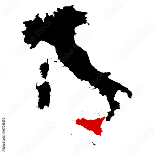 Sicilia province highlighted on Italy map with clear regional boundaries, accurate geographic proportions