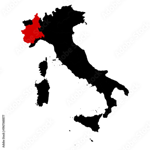 Foto Piemonte province highlighted on Italy map with clear regional boundaries, accur