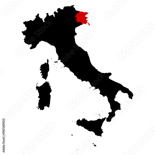Friuli Venezia Giulia province highlighted on Italy map with clear regional boundaries, accurate geographic proportions
