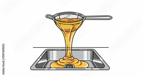 Liquid filtered through sieve into sink