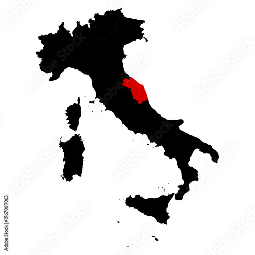 Marche province highlighted on Italy map with clear regional boundaries, accurate geographic proportions