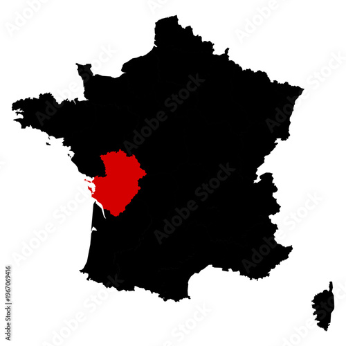 Foto Poitou Charentes province highlighted on France map with clear regional boundari