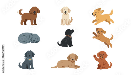 A group of cute cartoon dogs.