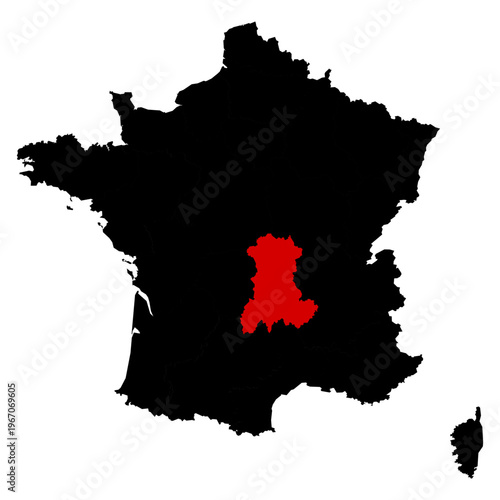 Auvergne province highlighted on France map with clear regional boundaries, accurate geographic proportions