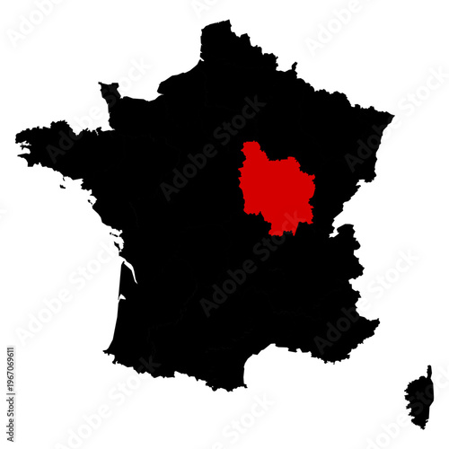 Bourgogne province highlighted on France map with clear regional boundaries, accurate geographic proportions