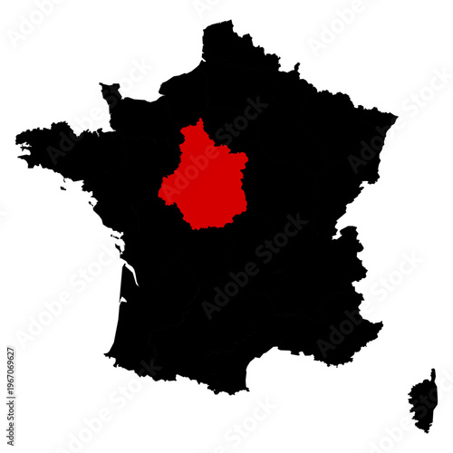 Centre province highlighted on France map with clear regional boundaries, accurate geographic proportions