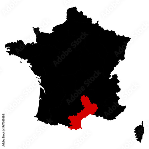 Tableau sur toile Languedoc Roussillon province highlighted on France map with clear regional boun