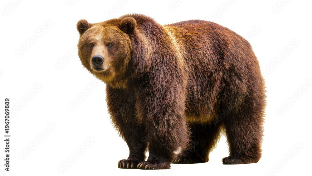 Fototapeta premium Brown grizzly bear standing, isolated on transparent background
