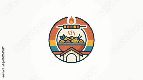 Barbecue Restaurant Emblem with Food and Fire