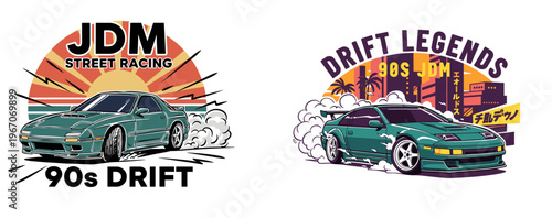 JDM street racing car design. Drift legends 90s artwork. Speed racing poster design. Fast wheels challenge. JDM car print for apparel and sticker.