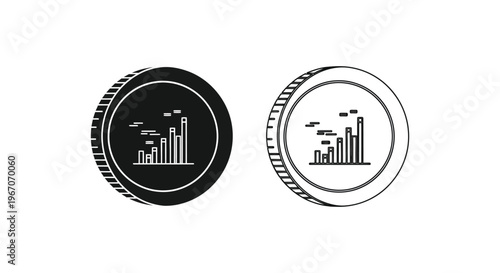 a black and white icon of a coin with a bar graph on it Vector