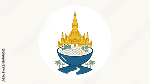 Laos Food and Temple Logo Design