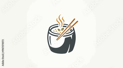 Minimalist Illustration of a Bowl of Asian Food